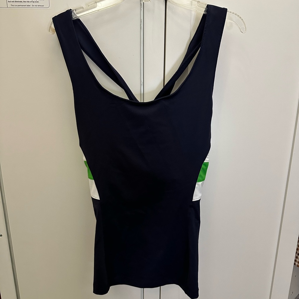 Navy Blue Tank Top with Green Accents